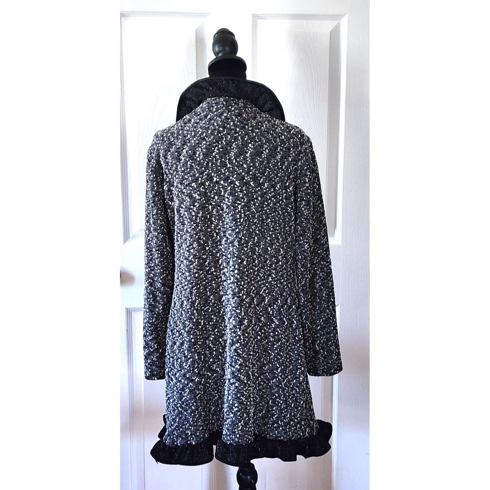 Joseph Ribkoff Jacket Lightweight Blk & Wht Tweed Ruffled Collar to Hem - Picture 11 of 15